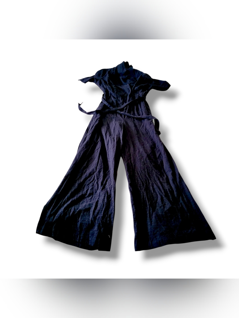 HYFVE | Classic Dark Navy Short Sleeve Self Tie Maxi Wide Leg Jumpsuit (SIZE S) - Picture 13 of 14